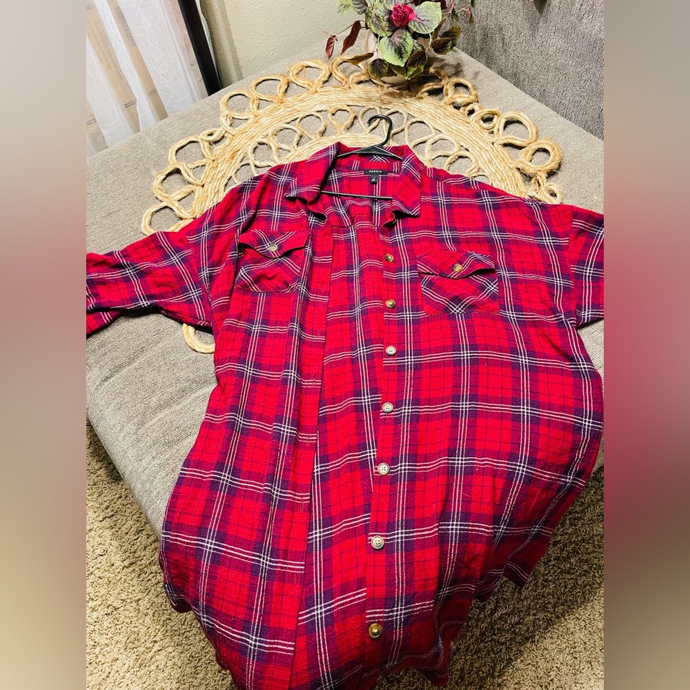 Torrid Red Plaid Button-Up Shirt